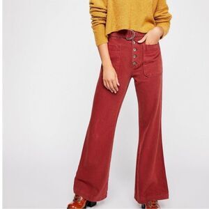 Free People Corin Mod Red Wine Slim Flare Pants Women's Size 0